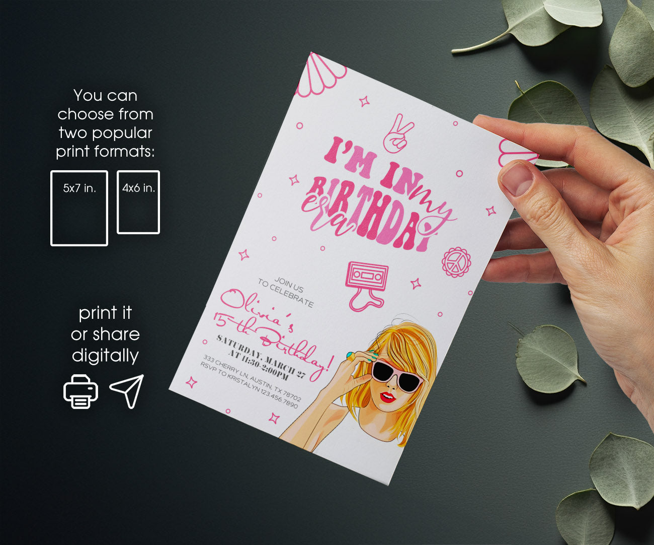 Taylor Swift Eras Tour customizable invitation template | Share or Print | girl | RP681