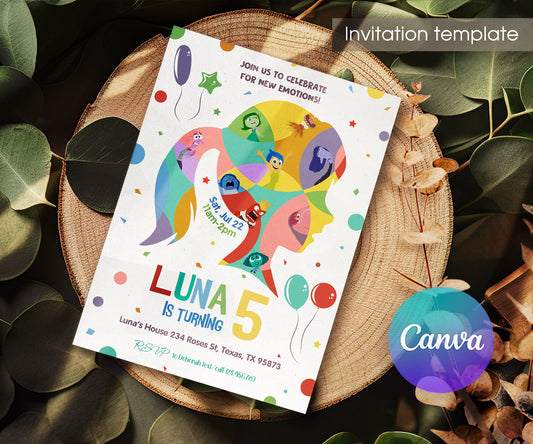 Inside Out 2 customizable invitation template | Share or Print | VM277