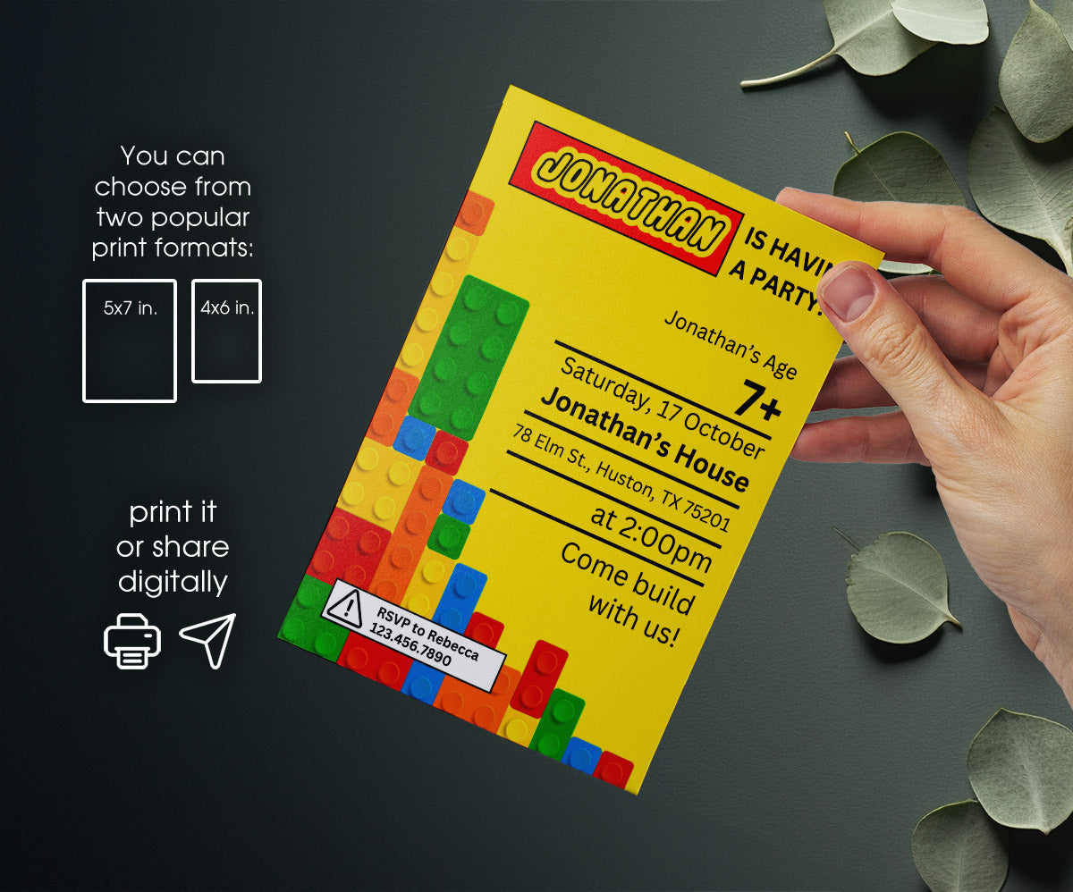 Lego customizable invitation template | Share or Print | EE510