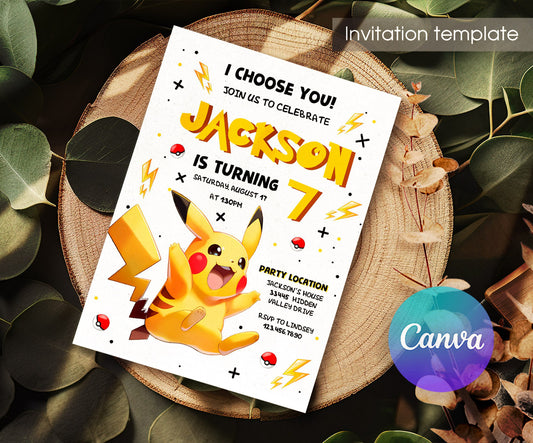 Pokemon Pikachu customizable invitation template | Share or Print | EB772