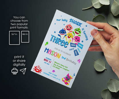 Baby Shark customizable invitation template | Share or Print | SE439