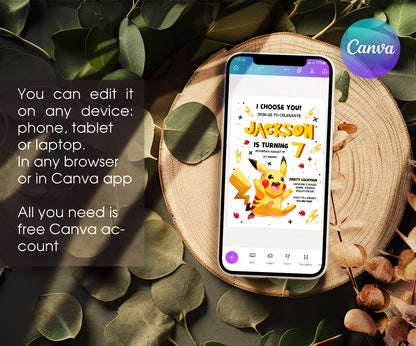 Pokemon Pikachu customizable invitation template | Share or Print | EB772