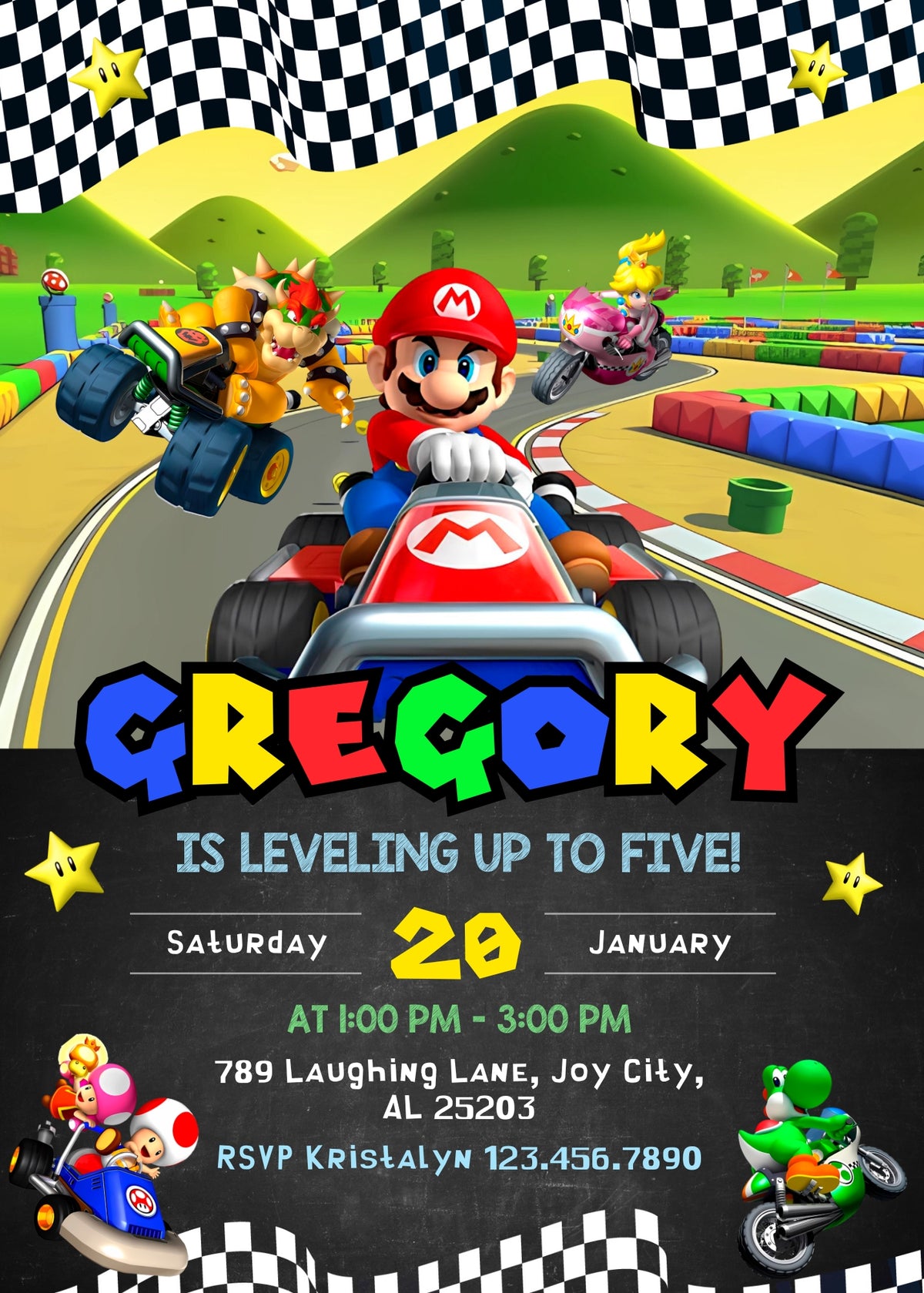 Mario Kart Gamer customizable invitation template | Share or Print | boy | OB843