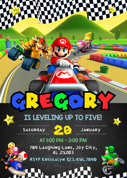 Mario Kart Gamer customizable invitation template | Share or Print | boy | OB843