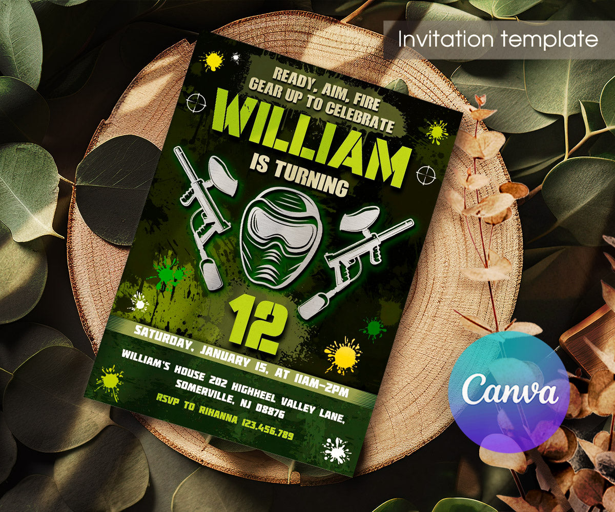 Paintball Airsoft battle customizable invitation template | Share or Print | boy | PL788