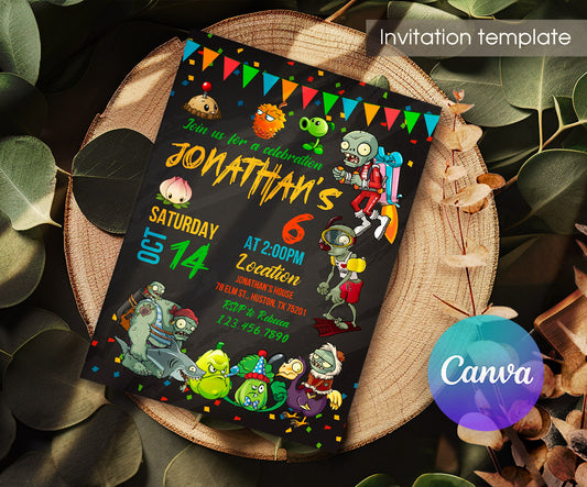 Plans vs Zombies Halloween customizable invitation template | Share or Print | MC004