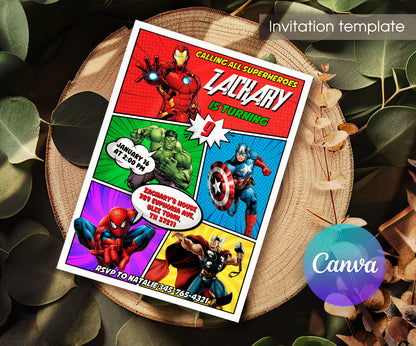 Avengers Marvel Superhero customizable invitation template | Share or Print | boy | KN596
