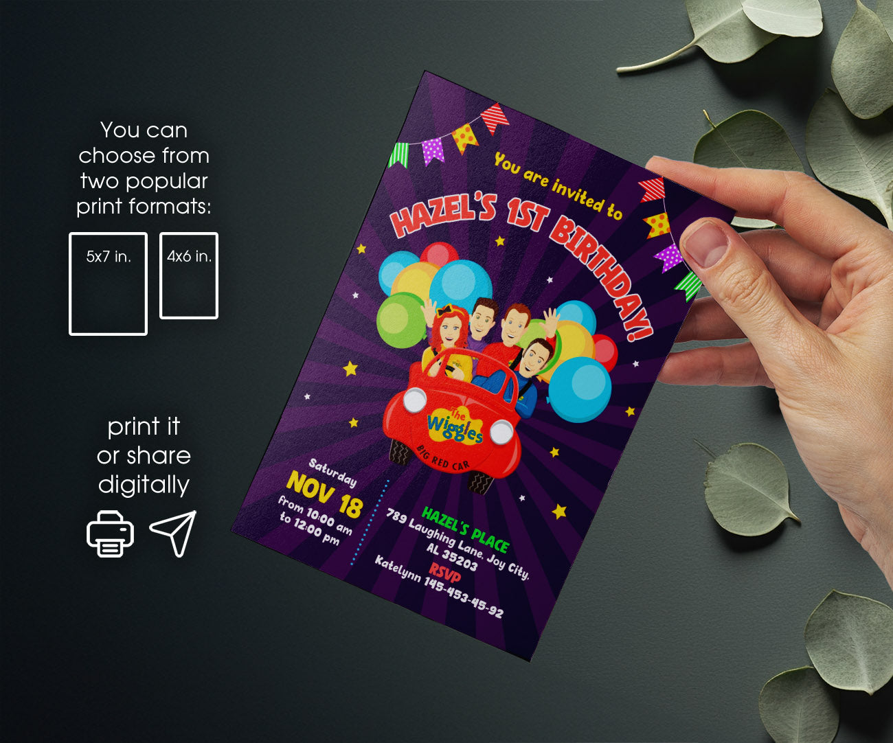 Wiggles One Finger One Thumb customizable invitation template | Share or Print | BI680