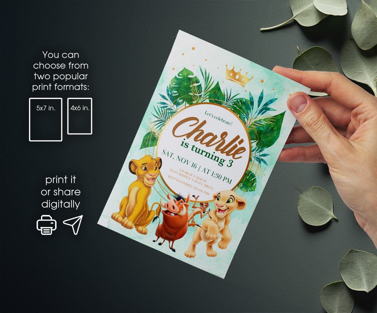 Lion King Simba customizable invitation template | Share or Print | FG108