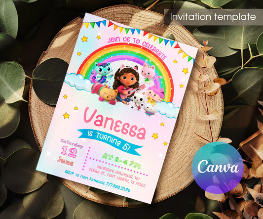Gabby's Dollhouse Kitten customizable invitation template | Share or Print | girl | SP061