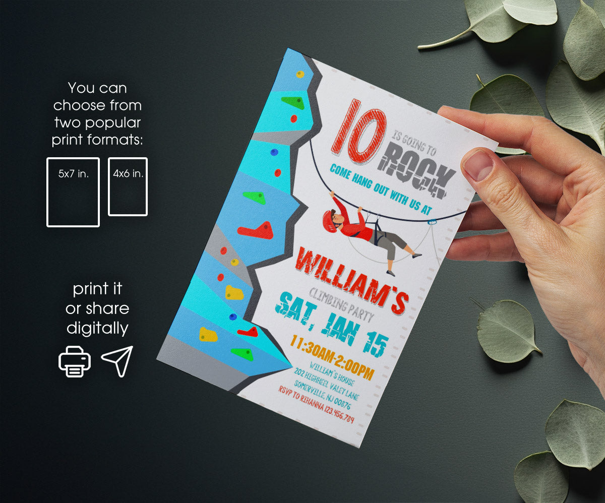 Rock Climbing customizable invitation template | Share or Print | PL252