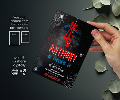 Spiderman Marvel Superhero customizable invitation template | Share or Print | boy | WU808