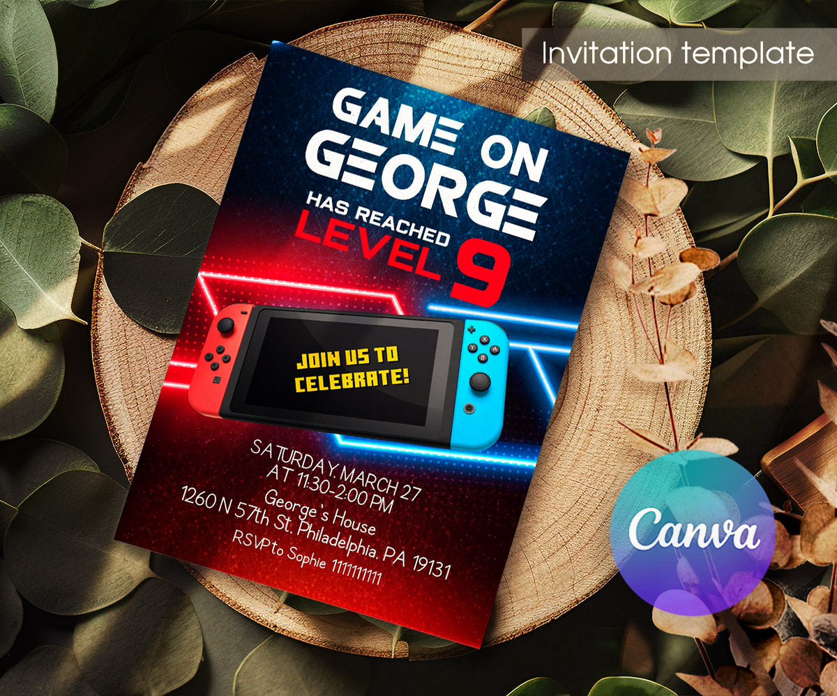 Nintendo Switch Gamer customizable invitation template | Share or Print | NZ326