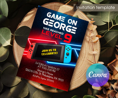 Nintendo Switch Gamer customizable invitation template | Share or Print | NZ326