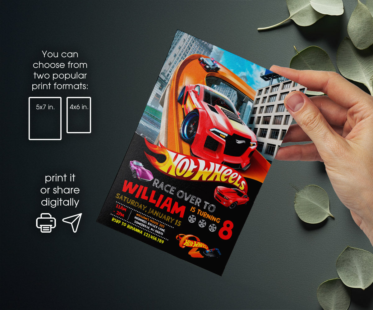 Hot Wheels Racing customizable invitation template | Share or Print | boy | NI206