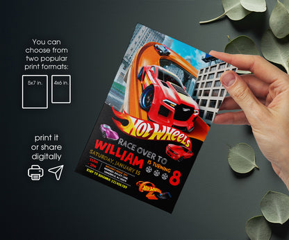 Hot Wheels Racing customizable invitation template | Share or Print | boy | NI206