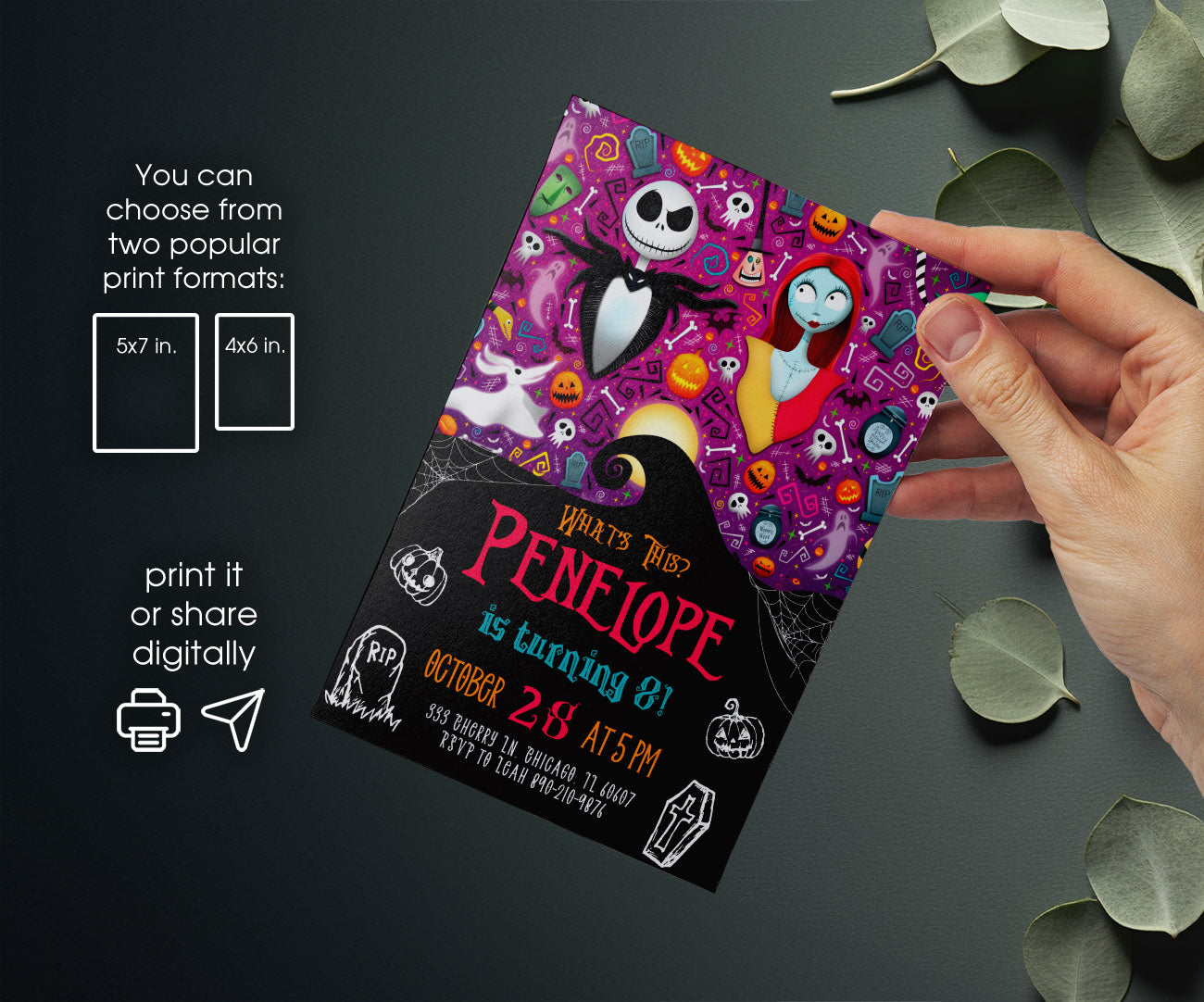 The Nightmare Before Christmas Halloween customizable invitation template | Share or Print | MW410