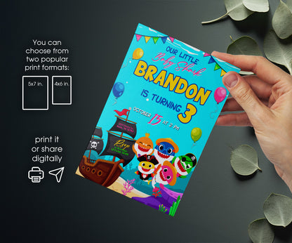 Baby Shark customizable invitation template | Share or Print | SZ758