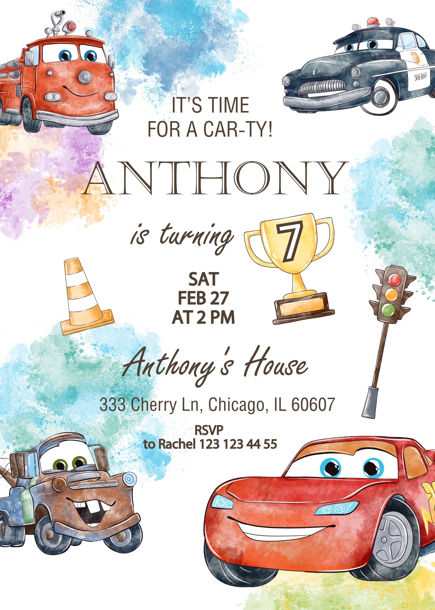 Cars Lightning McQueen customizable invitation template | Share or Print | boy | OJ470