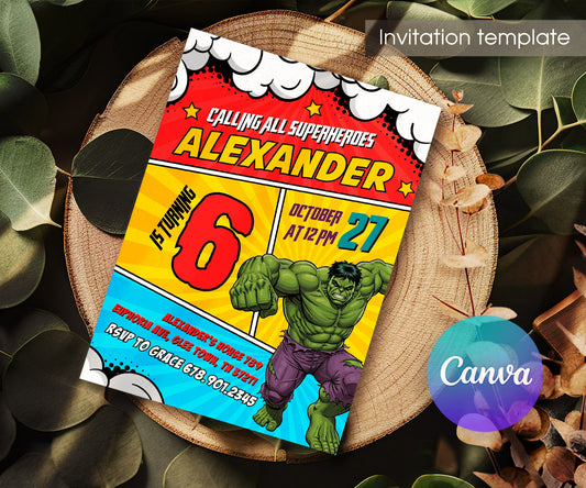 Hulk The Avengers Marvel Superhero customizable invitation template | Share or Print | boy | RM567