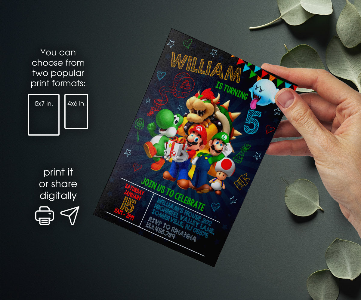 Super Mario Bros customizable invitation template | Share or Print | KM721