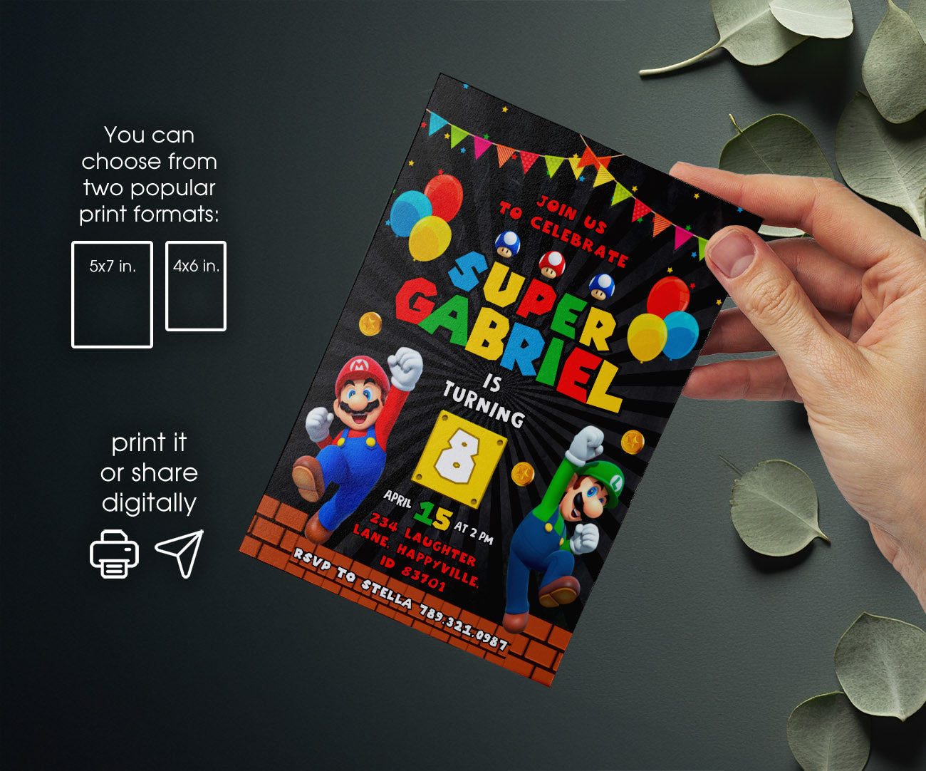 Super Mario Bros customizable invitation template | Share or Print | ZZ321