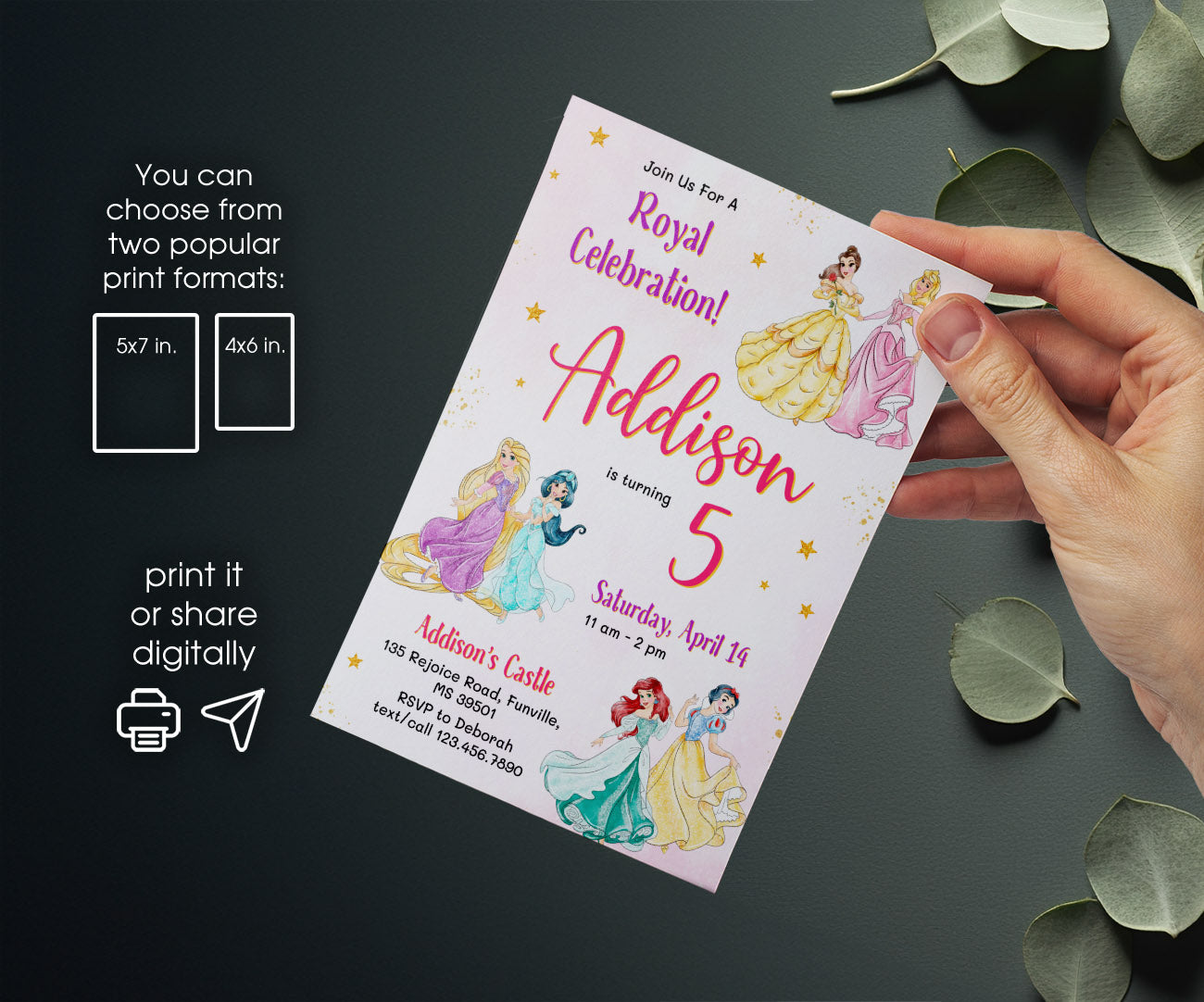Disney Princess customizable invitation template | Share or Print | girl | DQ373