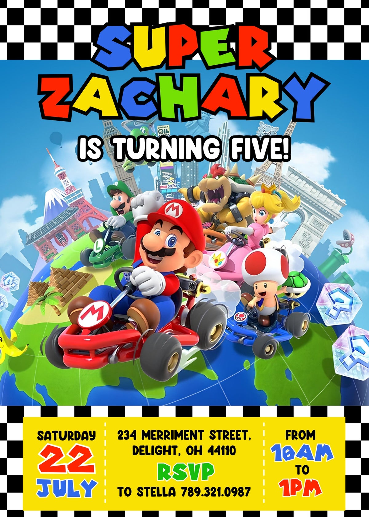 Mario Kart Gamer customizable invitation template | Share or Print | boy | JB821