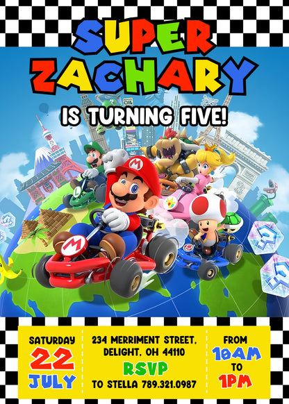 Mario Kart Gamer customizable invitation template | Share or Print | boy | JB821