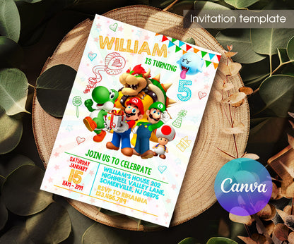 Super Mario Bros customizable invitation template | Share or Print | TR721