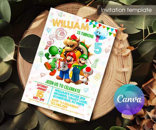 Super Mario Bros customizable invitation template | Share or Print | TR721
