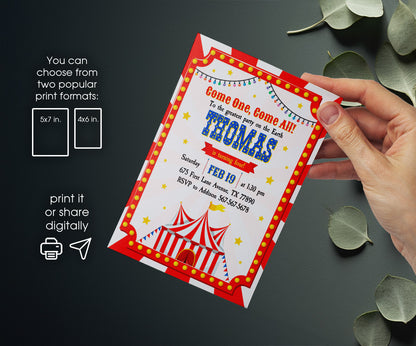 Circus Carnival customizable invitation template | Share or Print | EK687