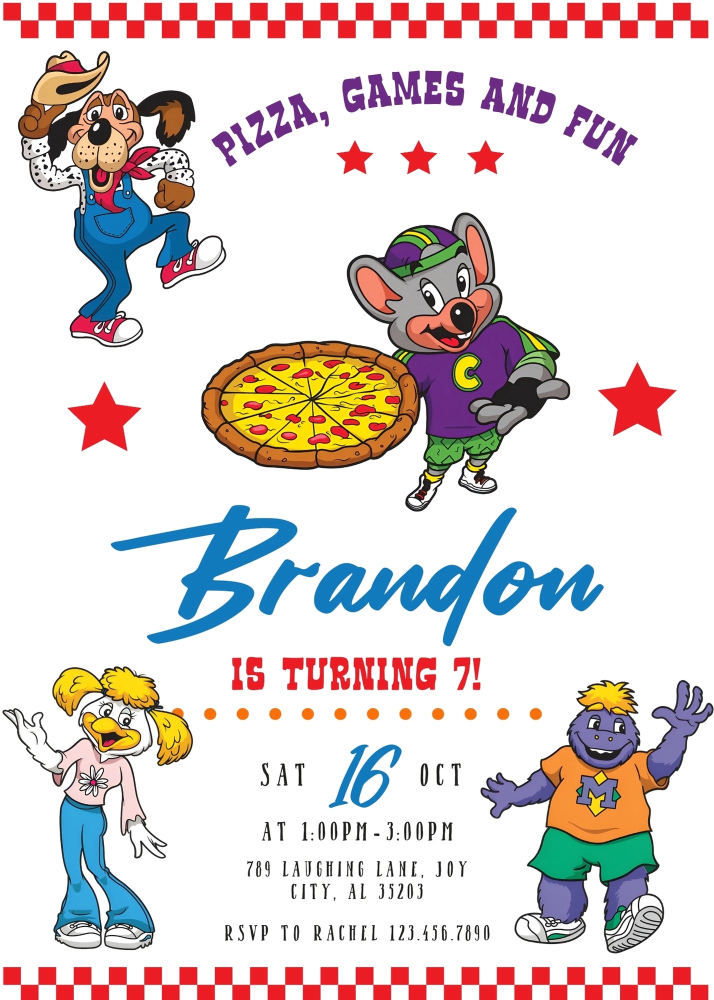 Chuck E. Cheese customizable invitation template | Share or Print | BU586
