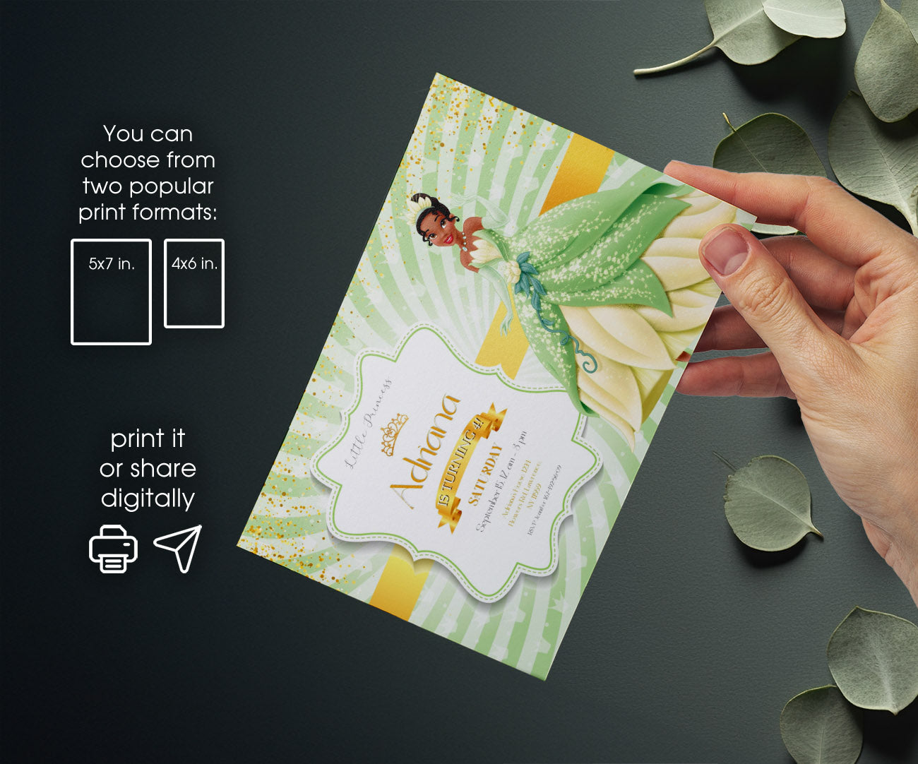 Tiana Frog Princess customizable invitation template | Share or Print | girl | EW128
