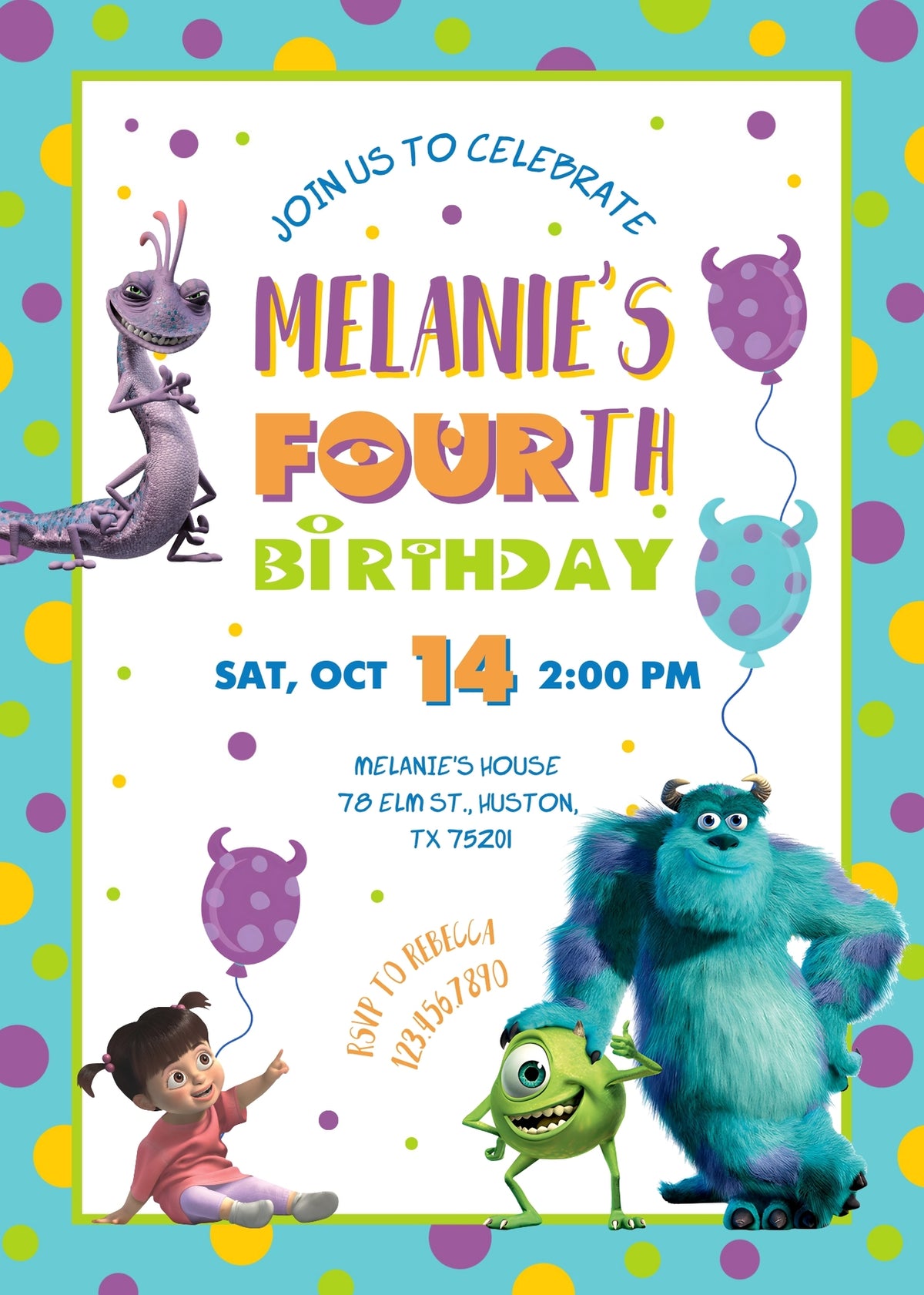 Monsters, Inc. customizable invitation template | Share or Print | ZW945