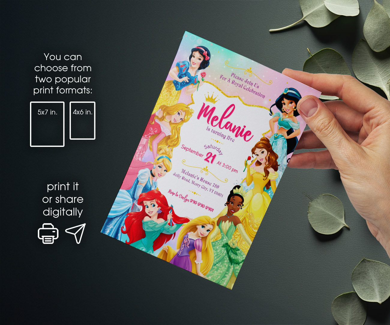 Disney Princess customizable invitation template | Share or Print | girl | JO068