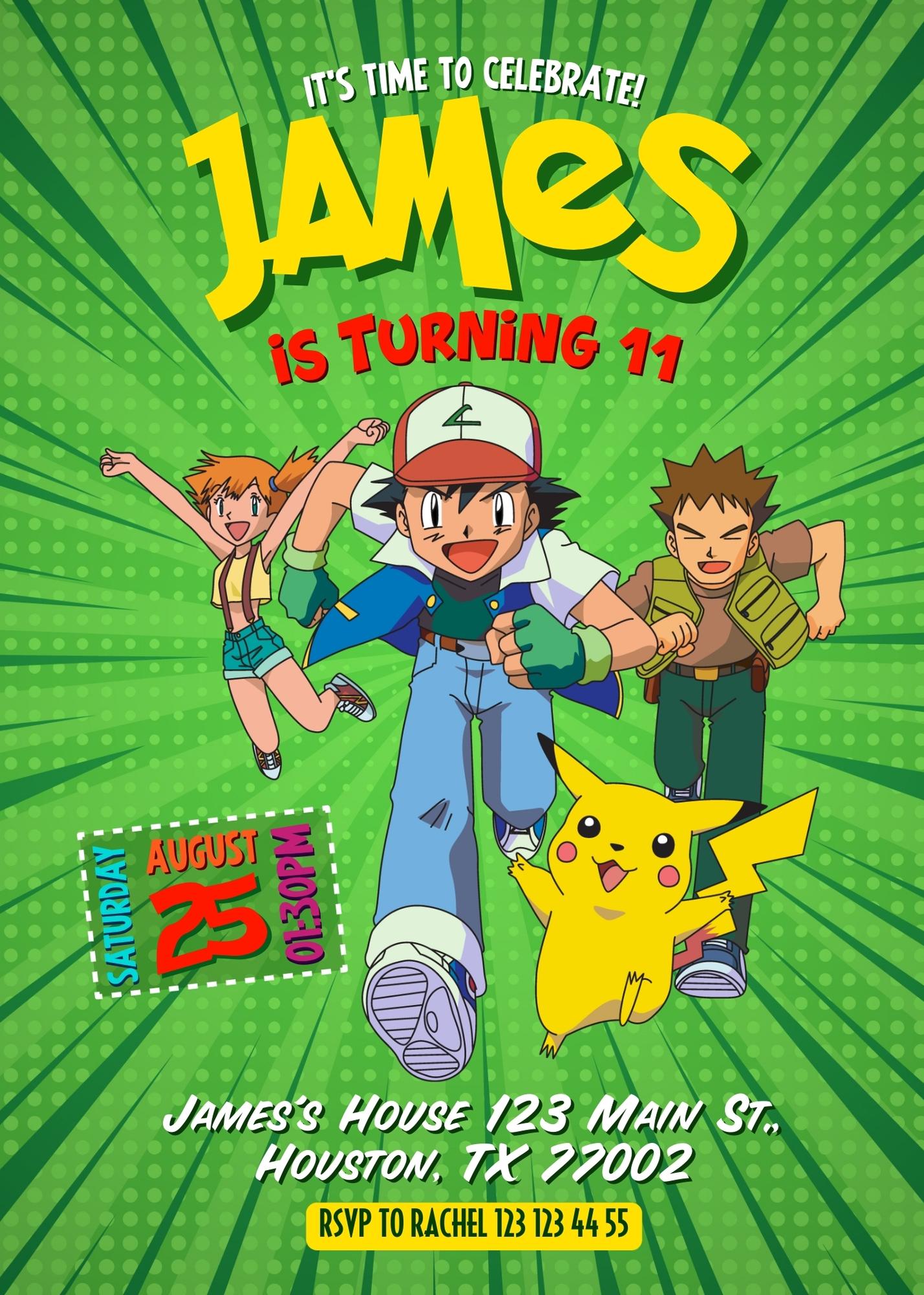Pokemon Pikachu customizable invitation template | Share or Print | ZM173