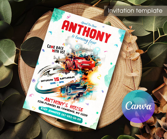 Cars Lightning McQueen customizable invitation template | Share or Print | boy | AN257