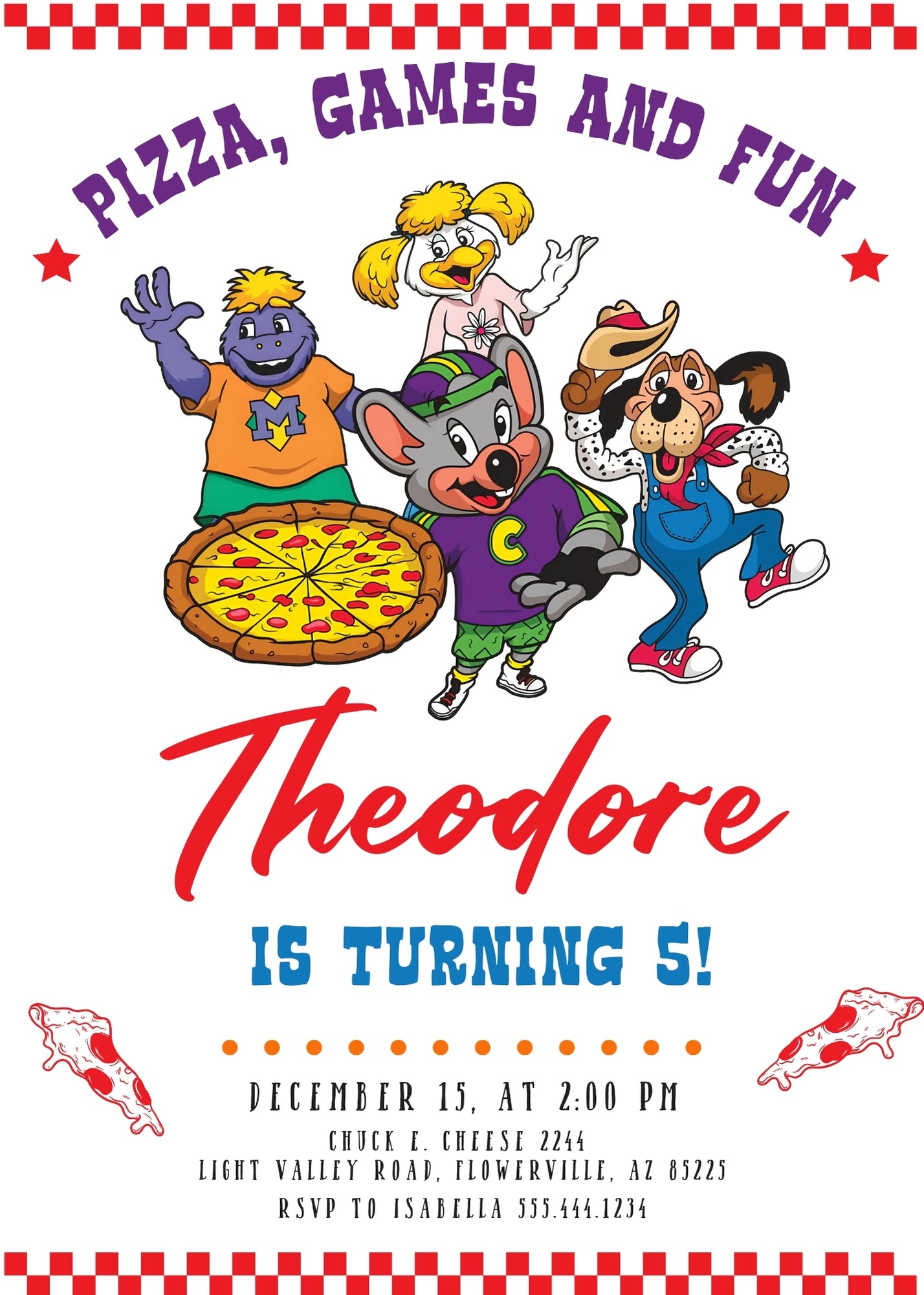 Chuck E. Cheese customizable invitation template | Share or Print | CV836