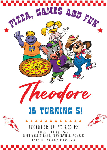 Chuck E. Cheese customizable invitation template | Share or Print | CV836