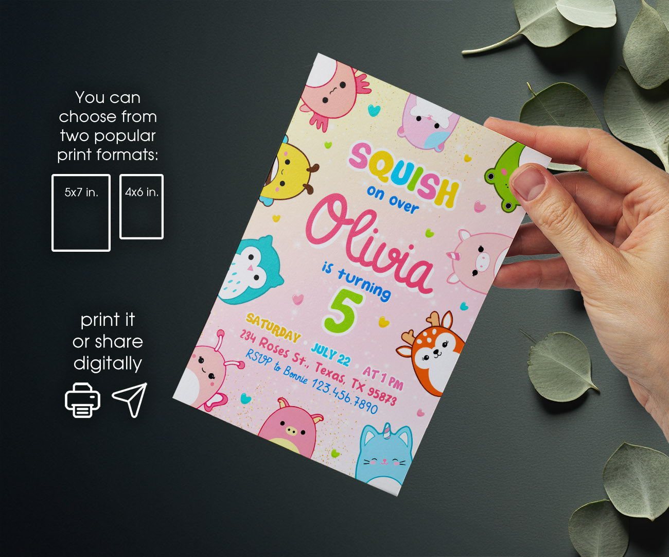 Squishmallows customizable invitation template | Share or Print | CF346