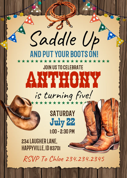 Cowboy Rodeo customizable invitation template | Share or Print | boy | OC726