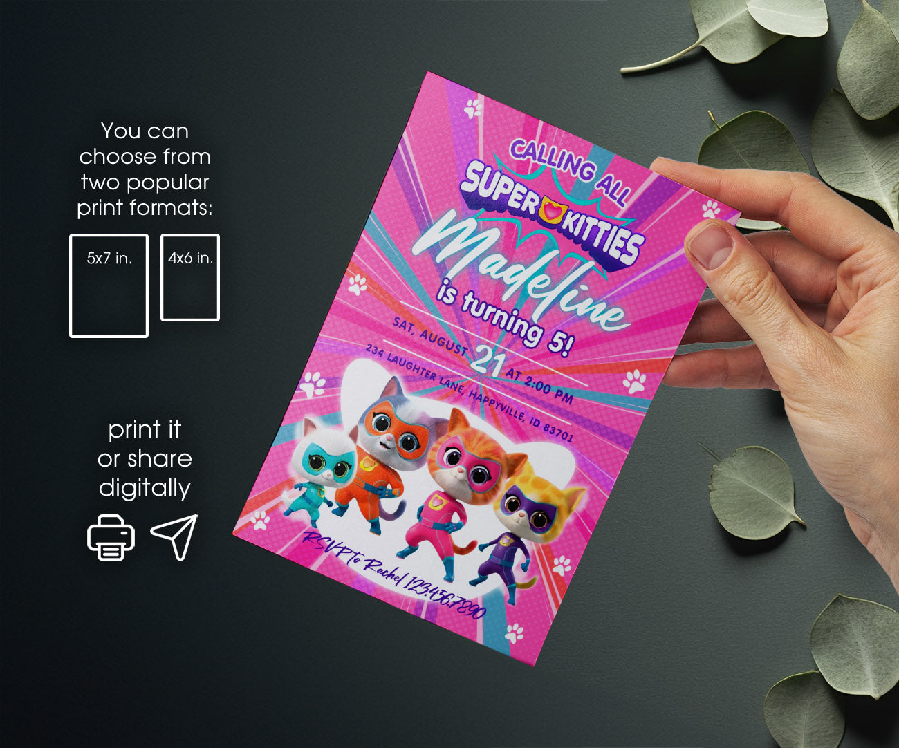 SuperKitties customizable invitation template | Share or Print | SV321