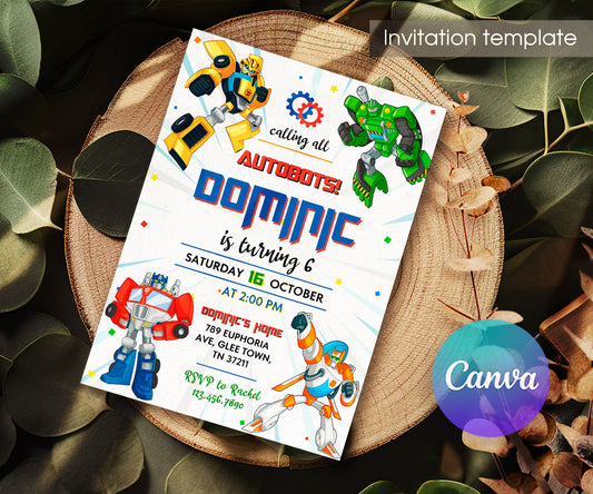 Transformers Rescue Bots customizable invitation template | Share or Print | boy | HK443