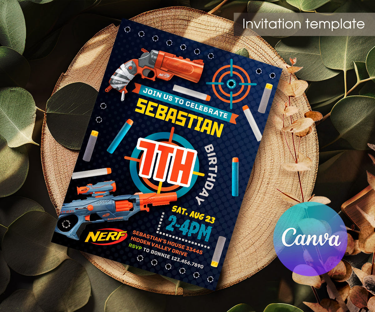 NERF Dart Wars customizable invitation template | Share or Print | boy | AV158