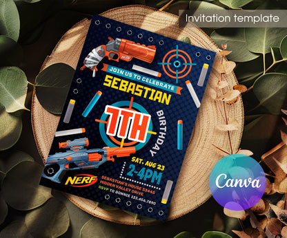 NERF Dart Wars customizable invitation template | Share or Print | boy | AV158