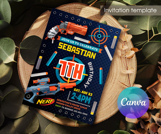 NERF Dart Wars customizable invitation template | Share or Print | boy | AV158