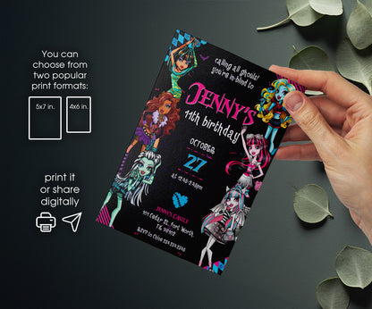Monster High customizable invitation template | Share or Print | girl | DO134