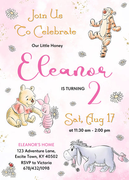 Winnie the Pooh customizable invitation template | Share or Print | NZ391