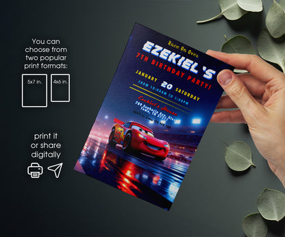Cars Lightning McQueen customizable invitation template | Share or Print | boy | UP912